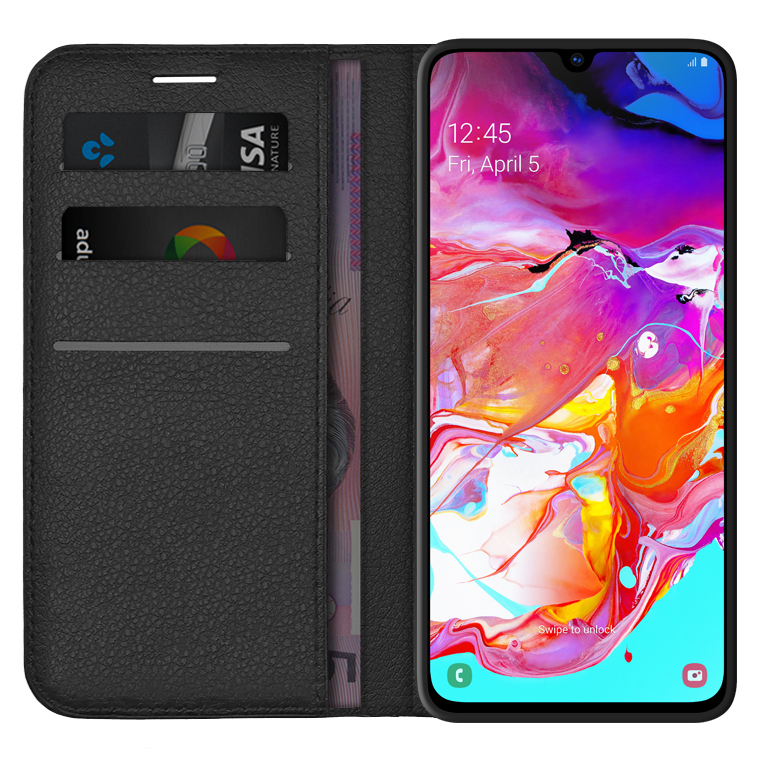 Leather Cover Compatible with Samsung Galaxy A70 Black Wallet Case for Samsung Galaxy A70